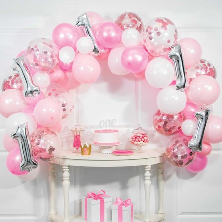 CREATIVE CONVERTING 10' Pink First Birthday Balloon Arch Kit 10', 462PK 360495